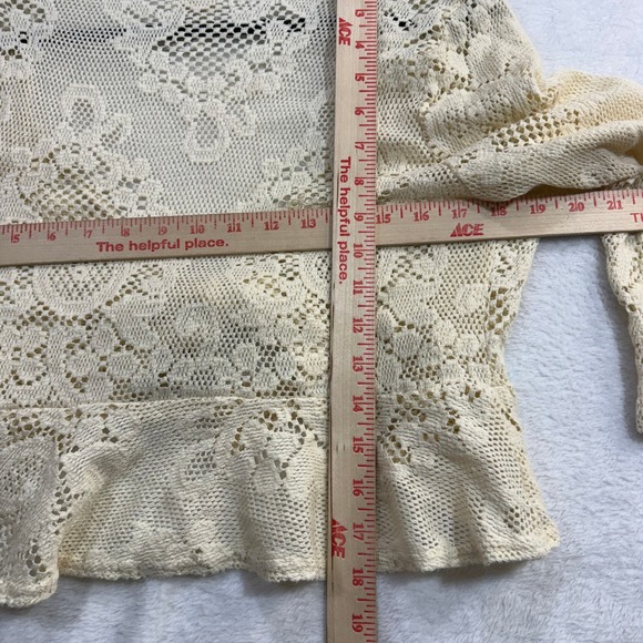 VTG Fashion Bug S Tie Front Knit Top Cream Sheer Crochet Coquette Cottage Y2K - Picture 6 of 8